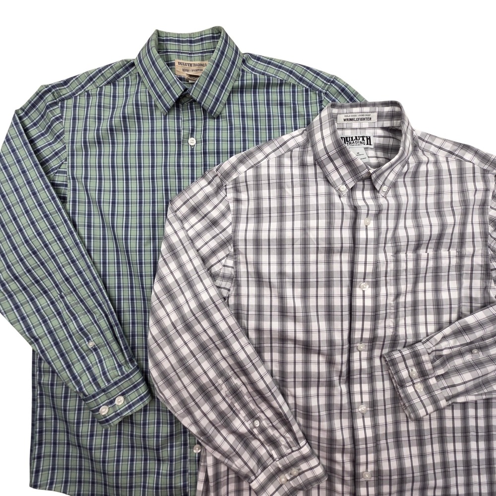 Lot of‎ 2 Duluth Wrinklefighter Plaid Long Sleeve Button Shirts Mens Medium